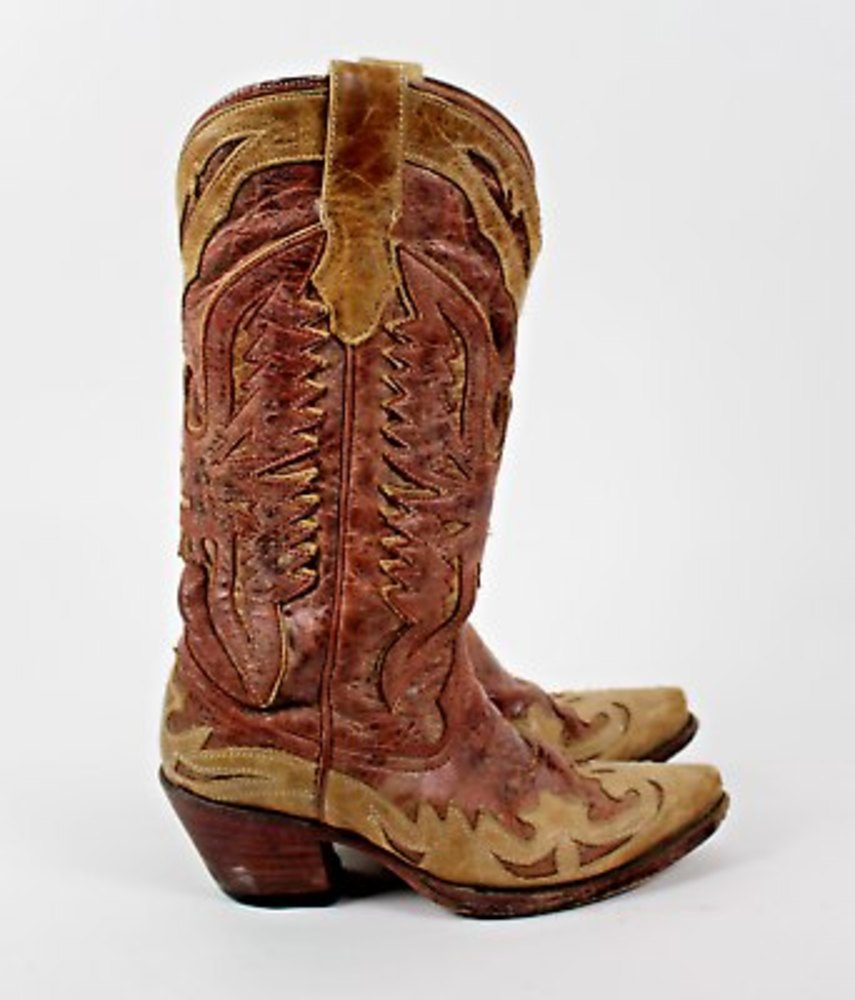 Corral Womens Western Boots Brown Beige Snip Toe Mid Calf Cuban Heel Pull On 6 M